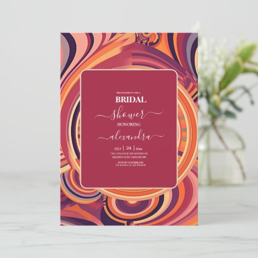 Retro Groovy 70s abstract patroonbruid Kaart (Staand voorkant)