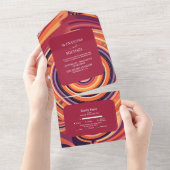 Retro Groovy 70s abstracte patroonbruiloft All In One Uitnodiging (Afscheurbaar)