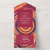 Retro Groovy 70s abstracte patroonbruiloft All In One Uitnodiging (Binnen)