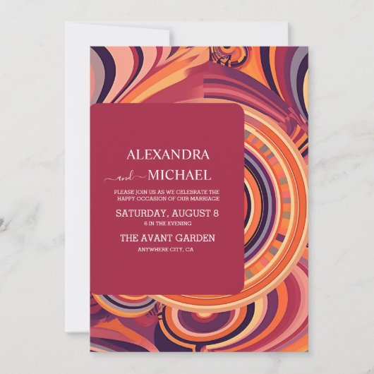 Retro Groovy 70s abstracte patroonbruiloft Kaart (Voorkant)