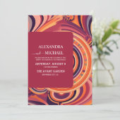 Retro Groovy 70s abstracte patroonbruiloft Kaart (Staand voorkant)