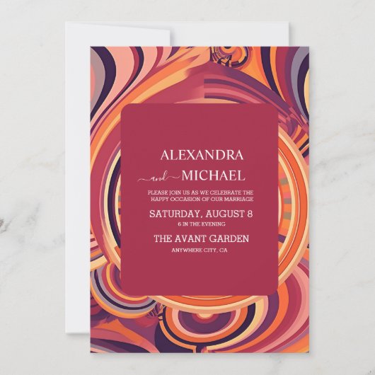 Retro Groovy 70s abstracte patroonbruiloft Kaart (Voorkant)