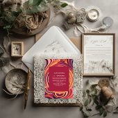 Retro Groovy 70s abstracte patroonbruiloft Kaart