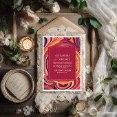 Retro Groovy 70s abstracte patroonbruiloft Kaart