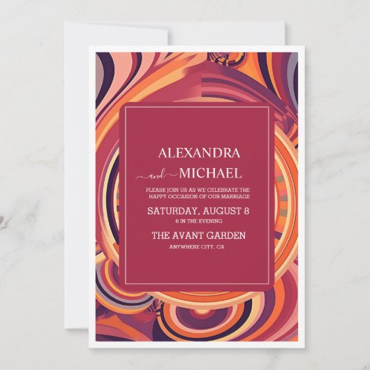 Retro Groovy 70s abstracte patroonbruiloft Kaart (Voorkant)