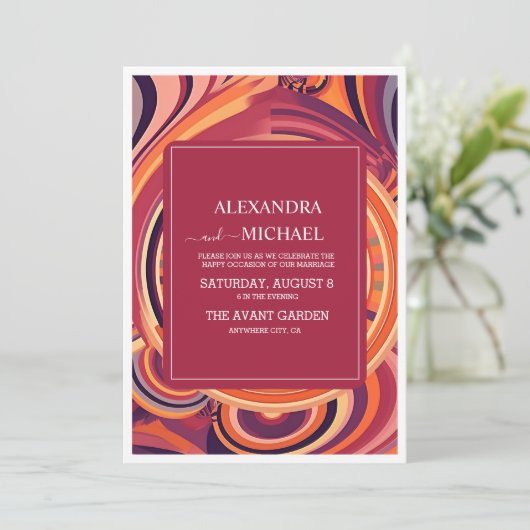 Retro Groovy 70s abstracte patroonbruiloft Kaart (Staand voorkant)