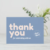 RETRO GROOVY 70S BLAUW GEDEMPTE TONEN BEDANKKAART (Staand voorkant)