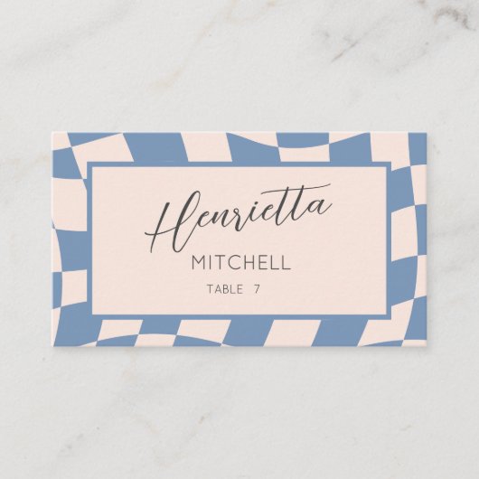 RETRO GROOVY 70S BLAUW GEDEMPTE TONEN PLAATSKAARTJE (Voorkant)