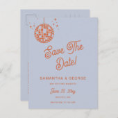 Retro Groovy 70s Blue Disco Sinaasappel Save The D Aankondigingskaart (Voorkant / Achterkant)