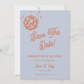 Retro Groovy 70s Blue Ivory Sinaasappel Disco Foto Save The Date (Voorkant)