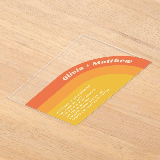 Retro Groovy 70s bruiloft | Boho Sunset Transparan Acryl Uitnodigingen (Laagn)