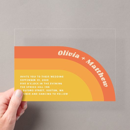 Retro Groovy 70s Bruiloft | Boho Zonsondergang Tra Acryl Uitnodigingen (Insitu (Draagbaar))