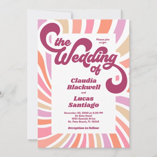 Retro Groovy 70s bruiloft uitnodiging (Voorkant)