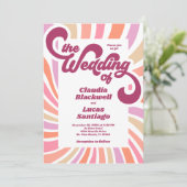 Retro Groovy 70s bruiloft uitnodiging (Staand voorkant)