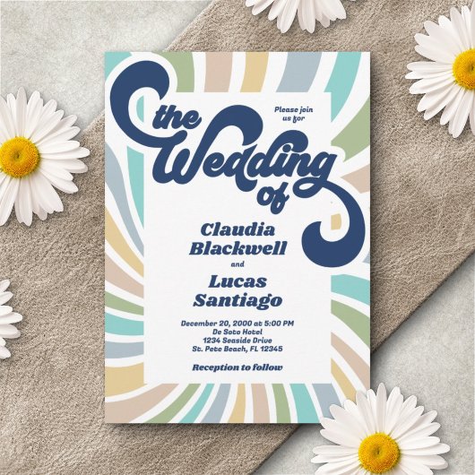 Retro Groovy 70s bruiloft uitnodiging