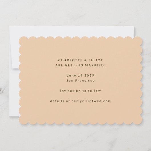 Retro Groovy 70s Bruin Groene Foto Wedding Save The Date (Achterkant)