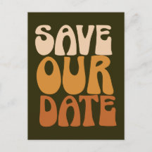 Retro Groovy 70s Bruine Save The Date Ansichtkaart