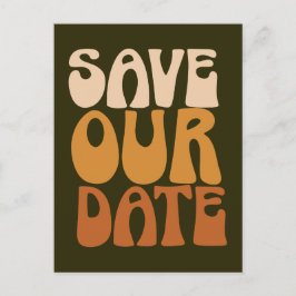 Retro Groovy 70s Bruine Save The Date Ansichtkaart Briefkaart