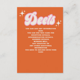 Retro Groovy 70s Cute Ivory Oranje Pink Wedding Informatiekaartje