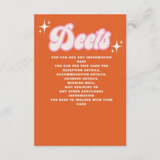 Retro Groovy 70s Cute Ivory Oranje Pink Wedding Informatiekaartje (Voorkant)