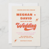 Retro Groovy 70s Cute Ivory Oranje Pink Wedding Kaart (Voorkant)