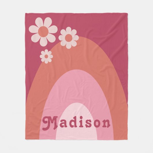 Retro Groovy 70s Daisy Arch Voeg Naam toe Fleece Deken (Voorkant)