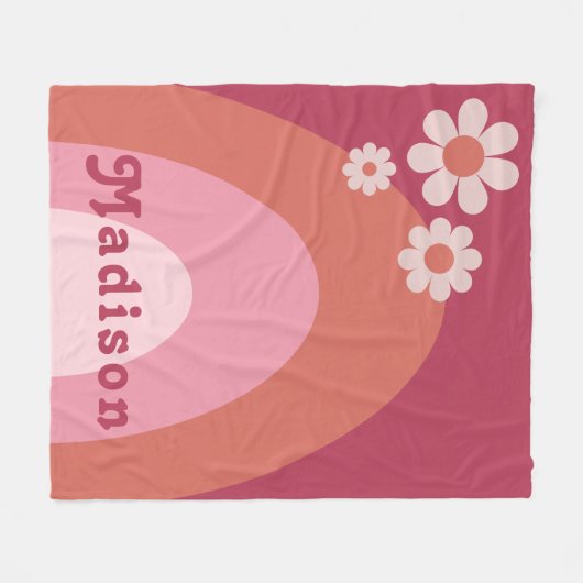 Retro Groovy 70s Daisy Arch Voeg Naam toe Fleece Deken (Voorkant (Horizontaal))