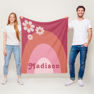 Retro Groovy 70s Daisy Boog add naam Fleece Deken