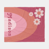 Retro Groovy 70s Daisy Boog add naam Fleece Deken (Voorkant (Horizontaal))