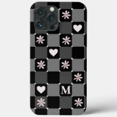 Retro Groovy 70s Daisy Monogram zwart-wit Case-Mate iPhone Case (Achterkant)