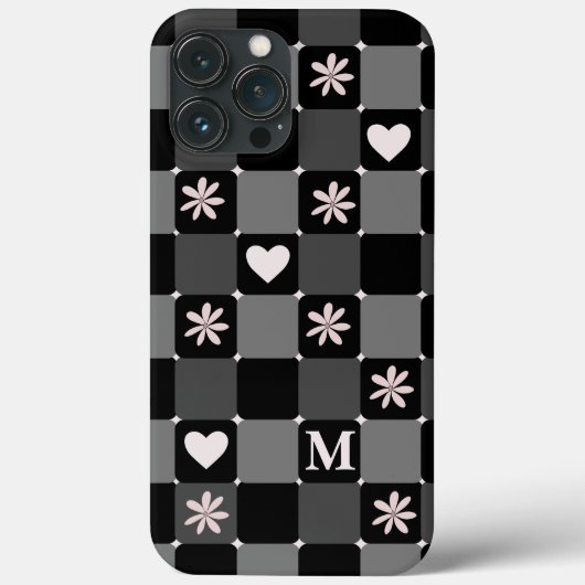 Retro Groovy 70s Daisy Monogram zwart-wit Case-Mate iPhone Case (Achterkant)