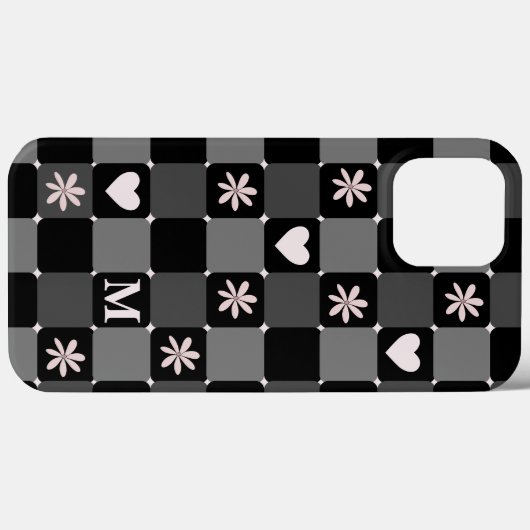 Retro Groovy 70s Daisy Monogram zwart-wit Case-Mate iPhone Case (Achterkant (horizontaal))