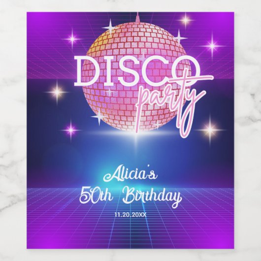 Retro Groovy 70s Disco Bal Verjaardagsfeestje Wijn Etiket (Enkel label)