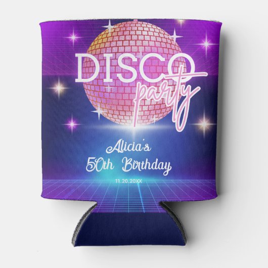 Retro Groovy 70s Disco Ball Verjaardagsfeest Blikjeskoeler (Voorkant)