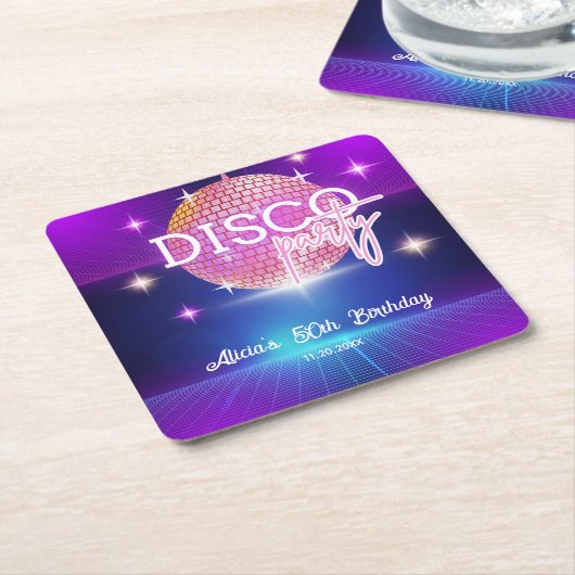 Retro Groovy 70s Disco Ball Verjaardagsfeest Kartonnen Onderzetters (Schuin)