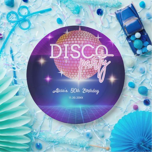 Retro Groovy 70s Disco Ball Verjaardagsfeest Papieren Bordje (Feest)