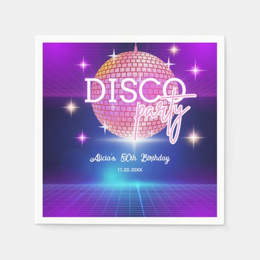 Retro Groovy 70s Disco Ball Verjaardagsfeest Servet (Voorkant)