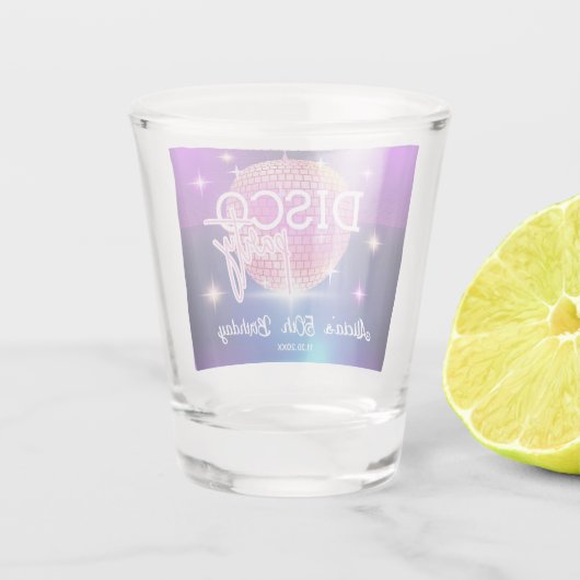 Retro Groovy 70s Disco Ball Verjaardagsfeest Shot Glas (Achterkant)