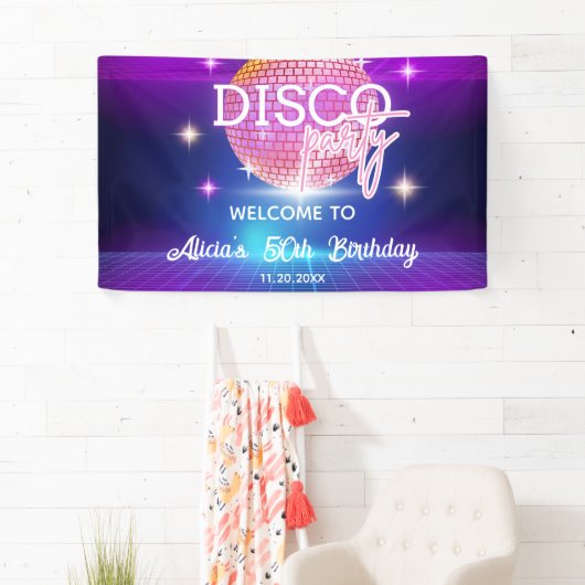 Retro Groovy 70s Disco Ball Verjaardagsfeest Spandoek (Insitu)