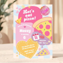 Retro Groovy 70s Disco Meisje Pizza Feest Kleurig Kaart