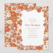 Retro Groovy 70s Floral Orange Baby Shower Kaart (Voorkant / Achterkant)