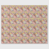 Retro groovy 70s floral pattern on pink  cadeaupapier (Vlak)