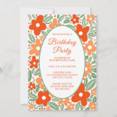 Retro Groovy 70's Floral verjaardagsfeest uitnodig Kaart (Voorkant)