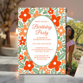 Retro Groovy 70's Floral verjaardagsfeest uitnodig Kaart
