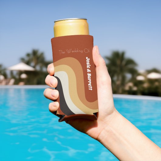 Retro Groovy 70s Funky Personalized Boho Wedding Seltzer Blikjeskoeler (Insitu Zwembad)