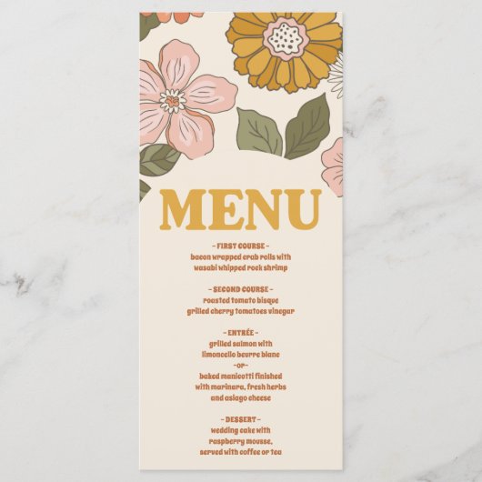 Retro Groovy 70's Geachte Bridal Menu (Voorkant)