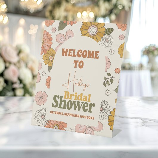 Retro Groovy 70's Geachte Bridal Reclamebord Met Voetstuk