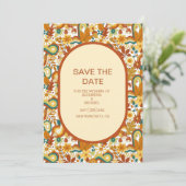 Retro Groovy 70's Gedekte gedempte Tonen Wedding S Save The Date (Staand voorkant)