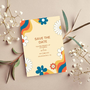 Retro Groovy 70's Gedekte gedempte Tonen Wedding S Save The Date