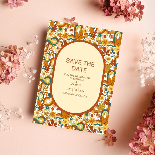 Retro Groovy 70's Gedekte gedempte Tonen Wedding S Save The Date